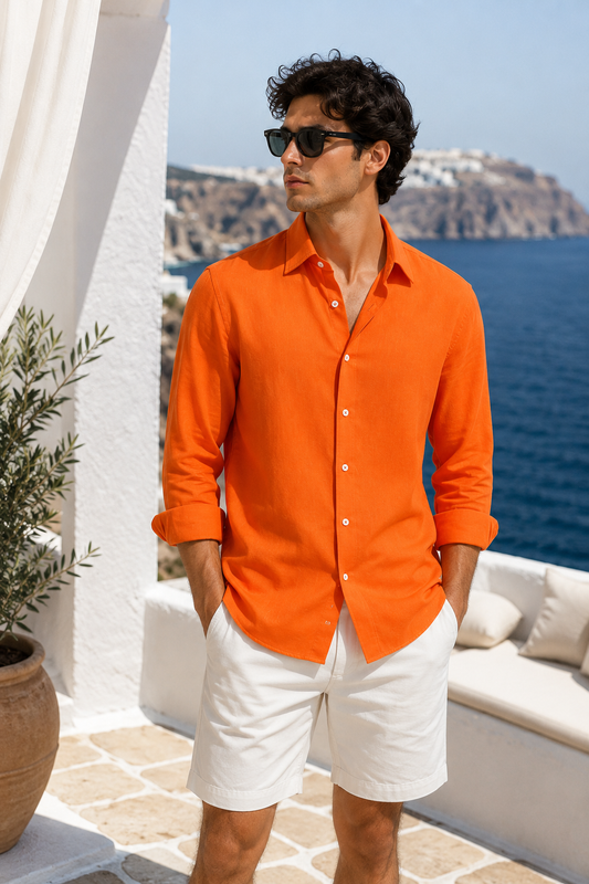 Flamingo Linen Shirt – Orange