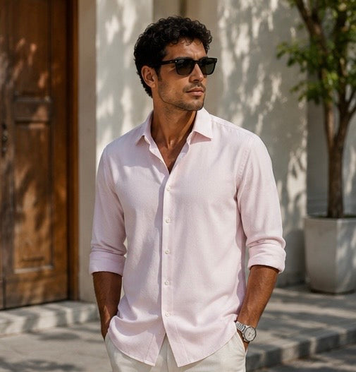 Flamingo Linen Shirt – Soft Pink