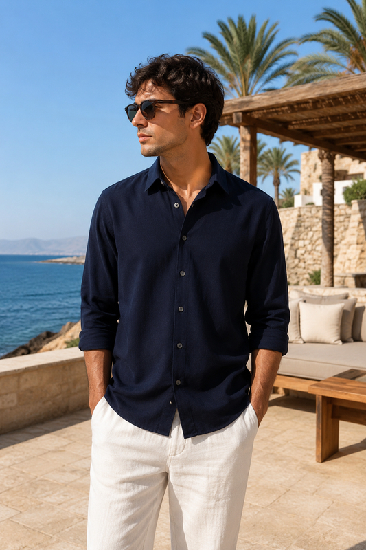 Flamingo Linen Shirt – Navy
