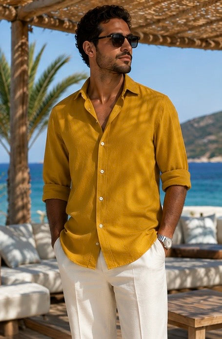 Flamingo Linen Shirt – Saffron